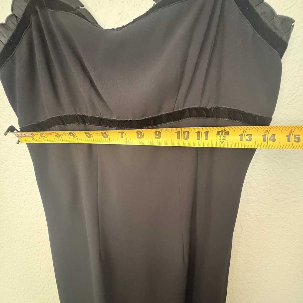 Vintage Y2K Black Cocktail Slip Dress Nine West Ruffle Velvet Trim Sheath Sz8 - Picture 7 of 9